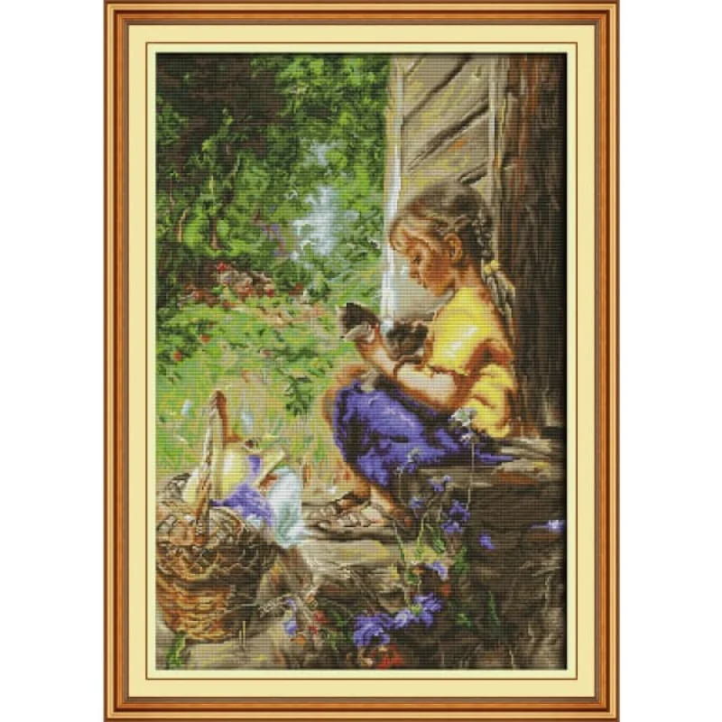 Girl and kitten