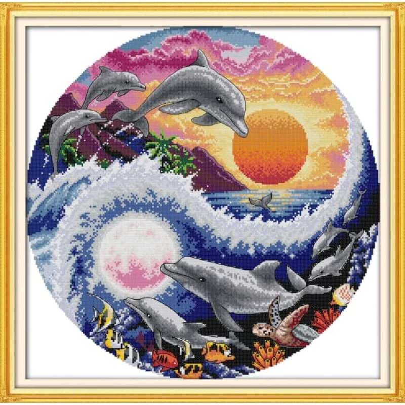 Sun, moon and dolphins