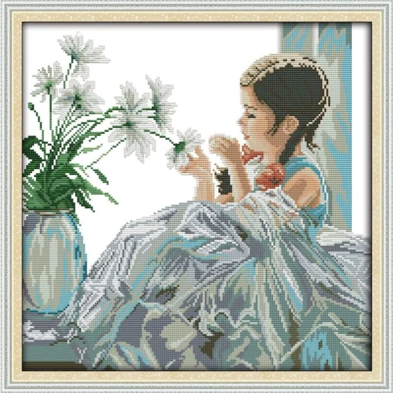 The girl with flowers